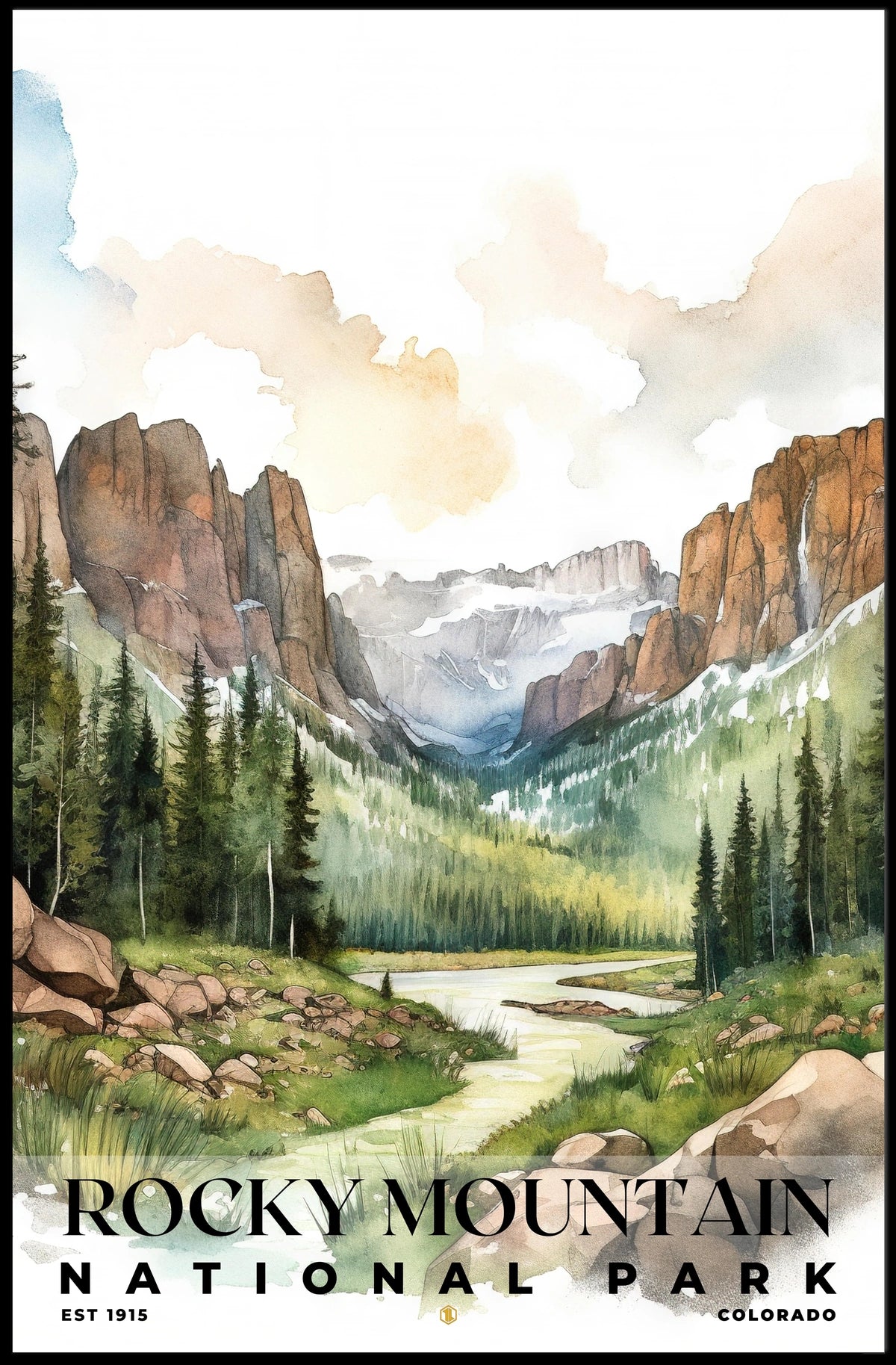 Rocky Mountain Watercolor Wall Art Poster