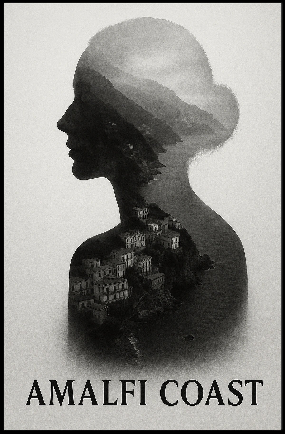 Amalfi Coast Silhouette Poster Wall Art for Coastal Decor