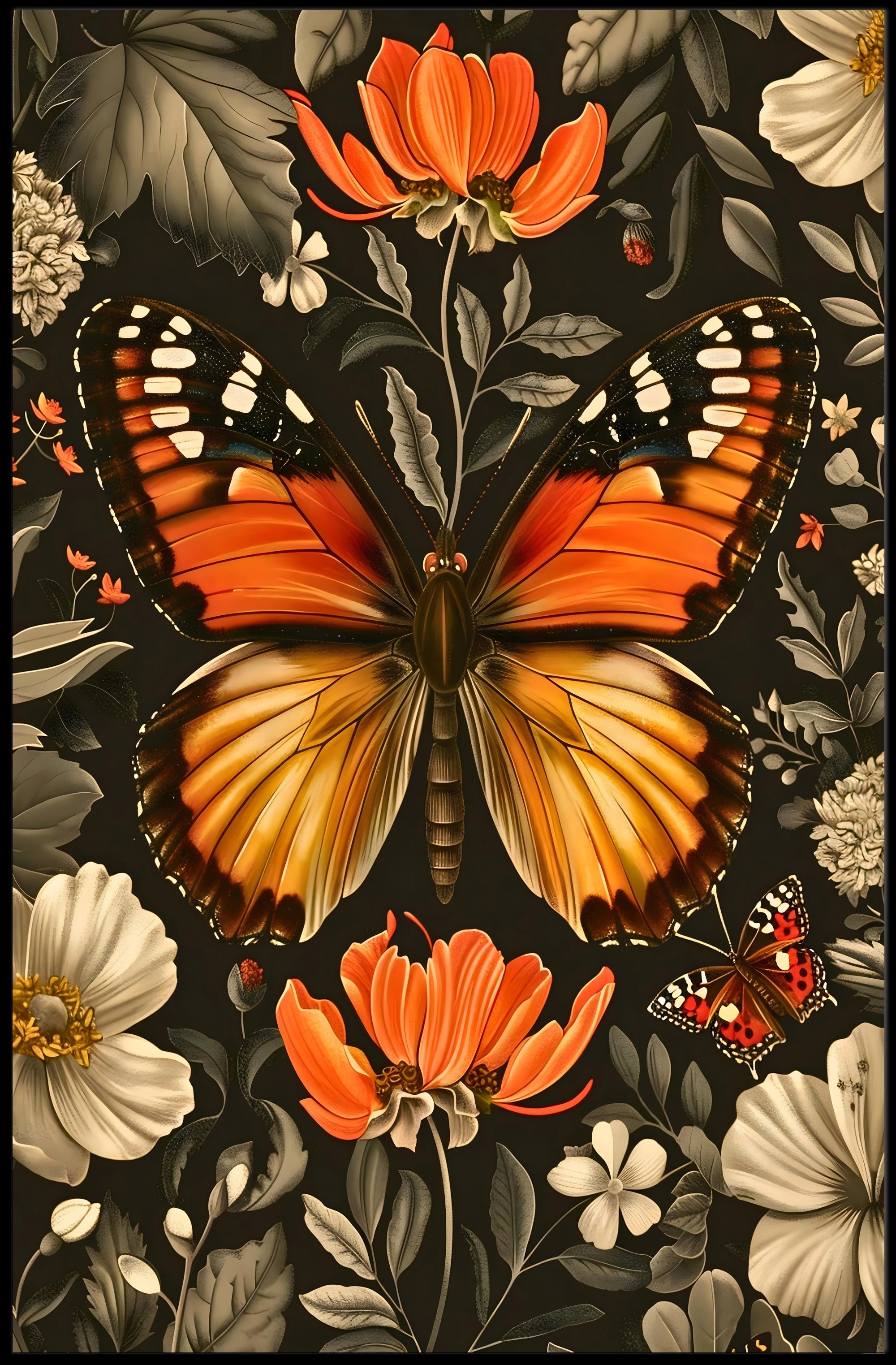 Vibrant Butterfly and Flowers Decorative Animal Poster