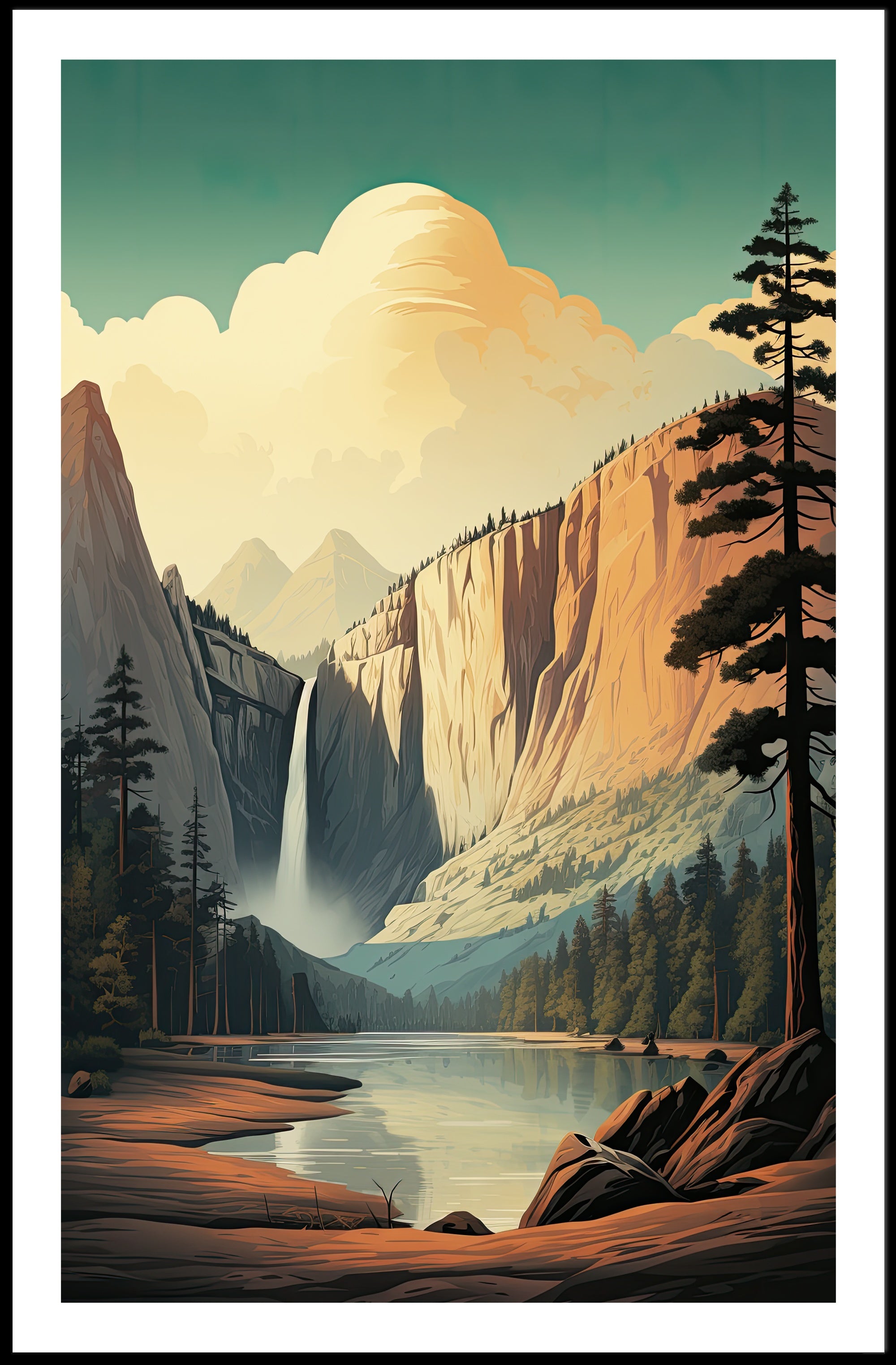 Waterfall Landscape Poster Vintage Travel Wall Art