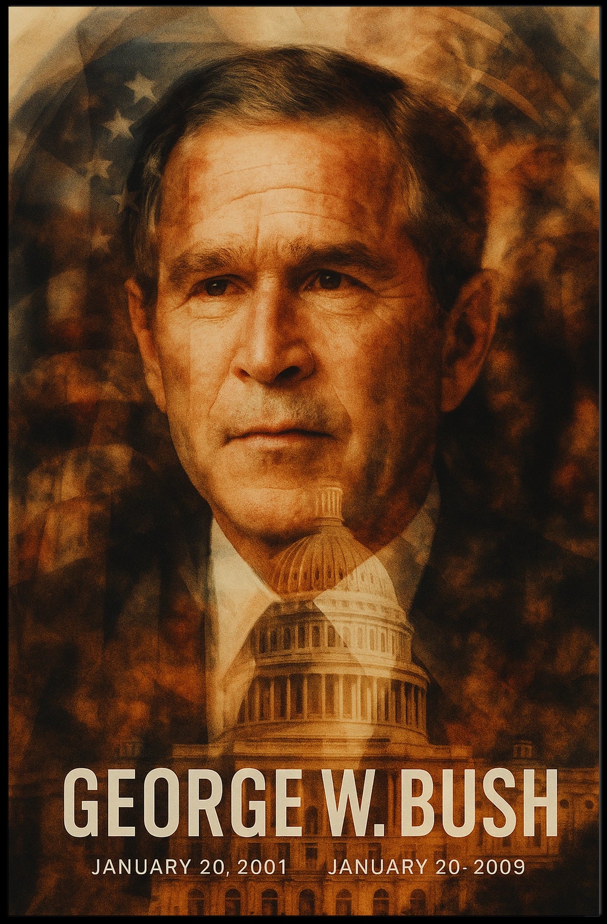 George W. Bush 43rd President of the United States Double Exposure Poster