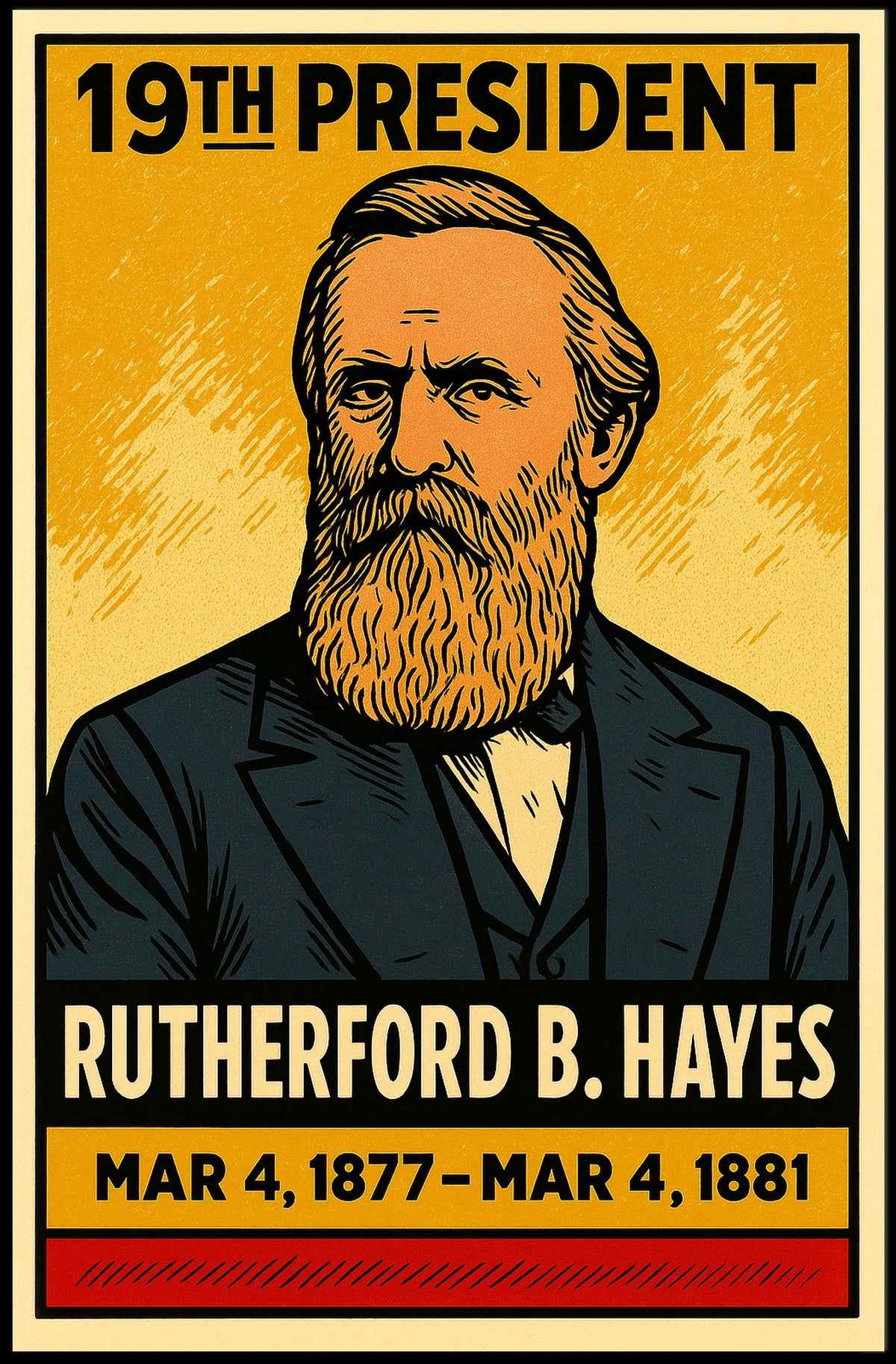 Rutherford B. Hayes 19th President of the United States Inked Comic Style Poster