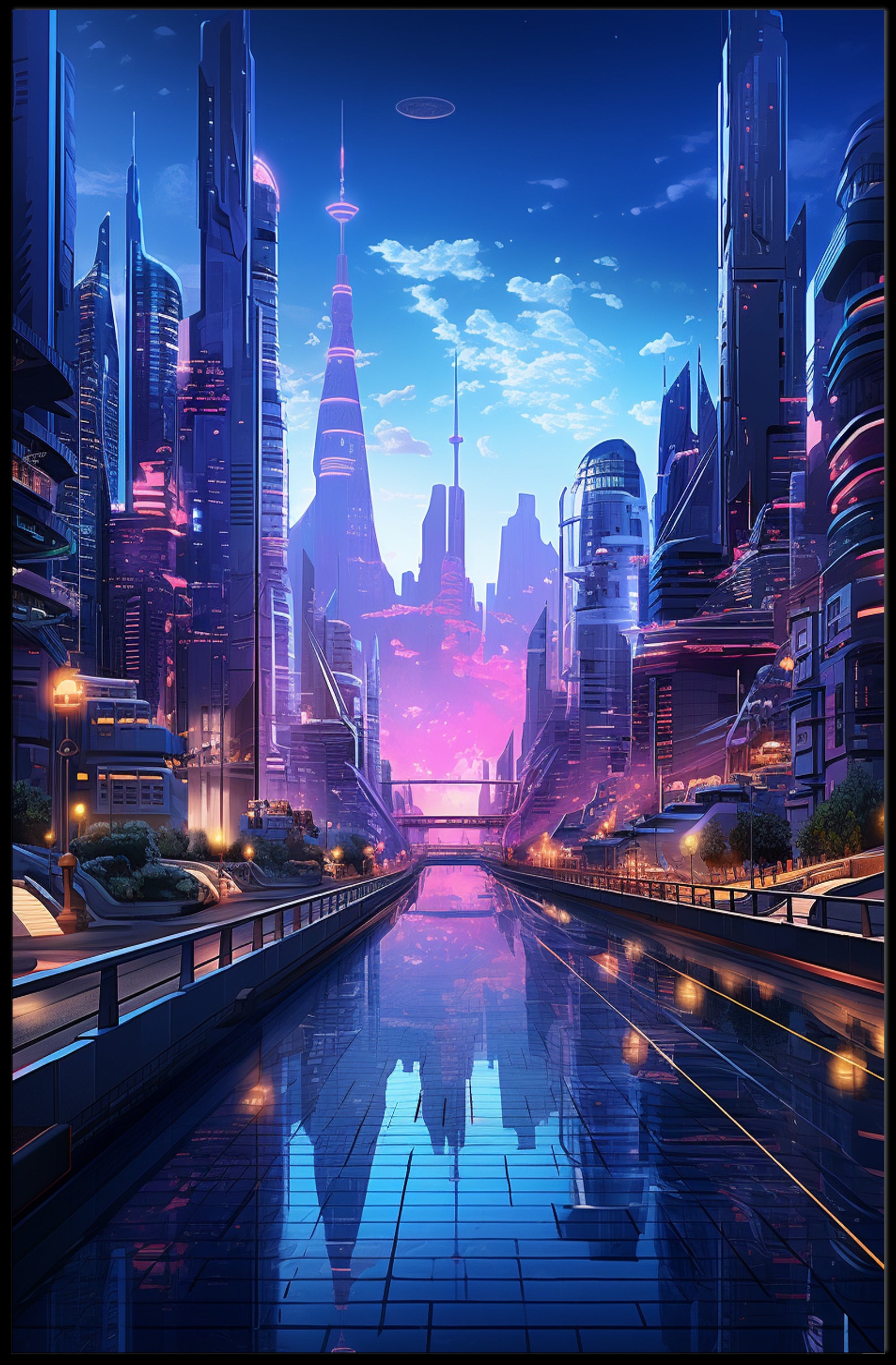 Futuristic Cityscape At Twilight Poster