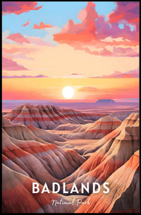 Badlands Sunset at Dusk: National Park Poster