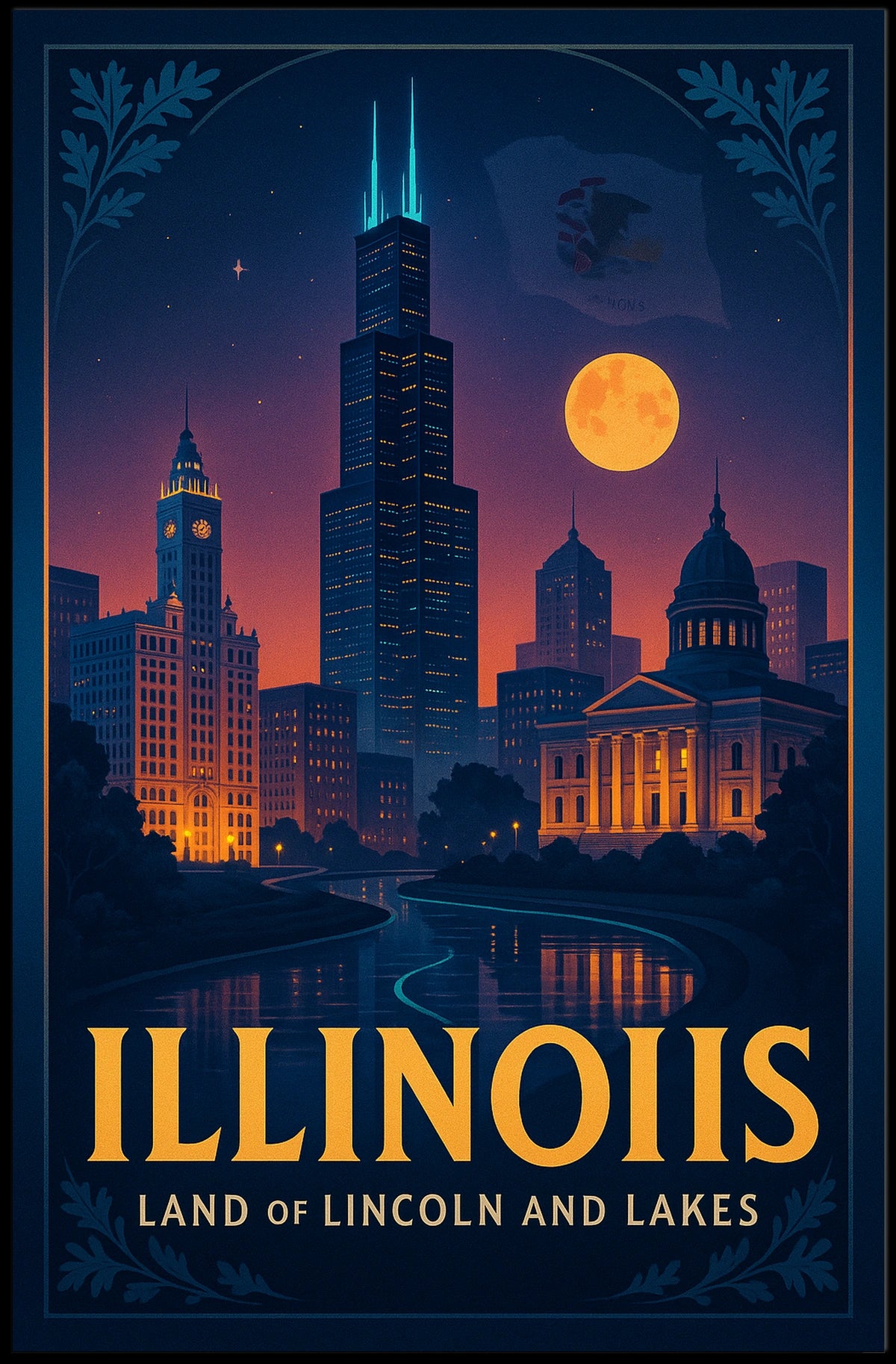 Illinois Land of Lincoln and Lakes Poster