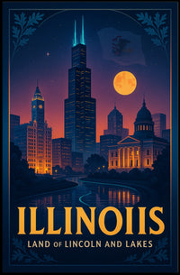 Illinois Land of Lincoln and Lakes Poster