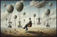 Surreal Hot Air Balloons on Desert Futuristic Sci-Fi Poster