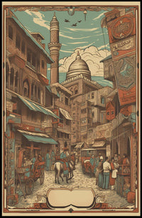 Vintage Market Scene Poster