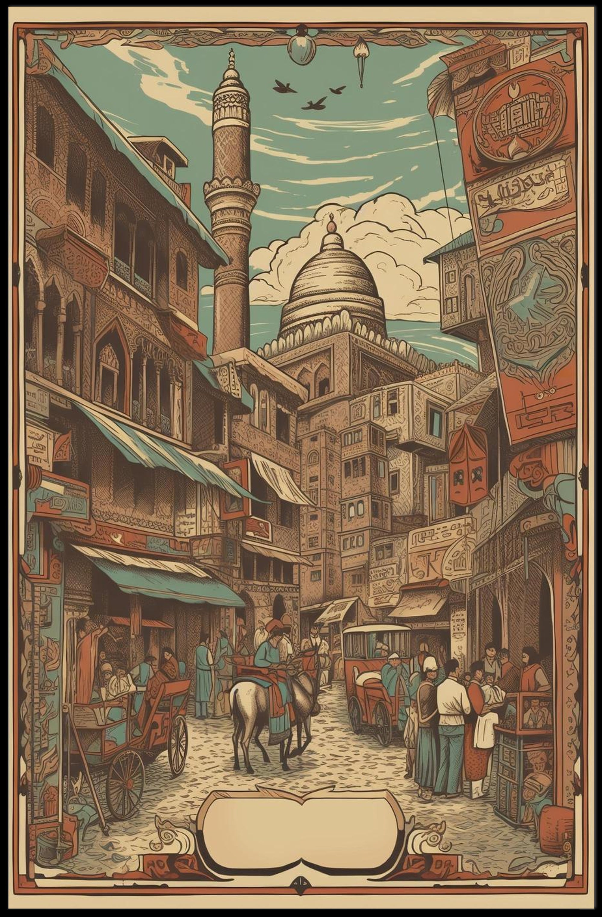 Vintage Market Scene Poster