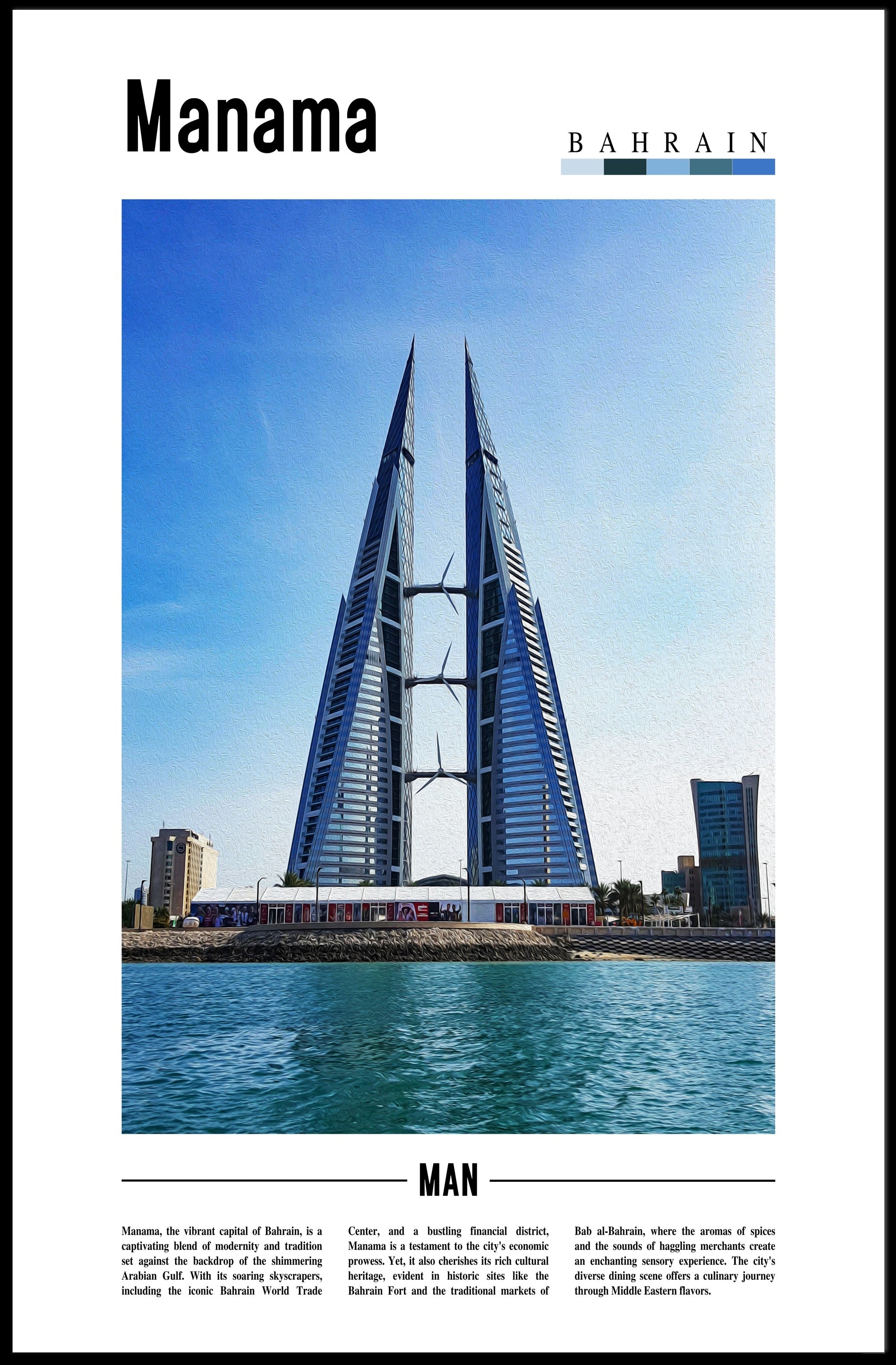 Manama Cityscape Vivid Urban Poster PosterGoat