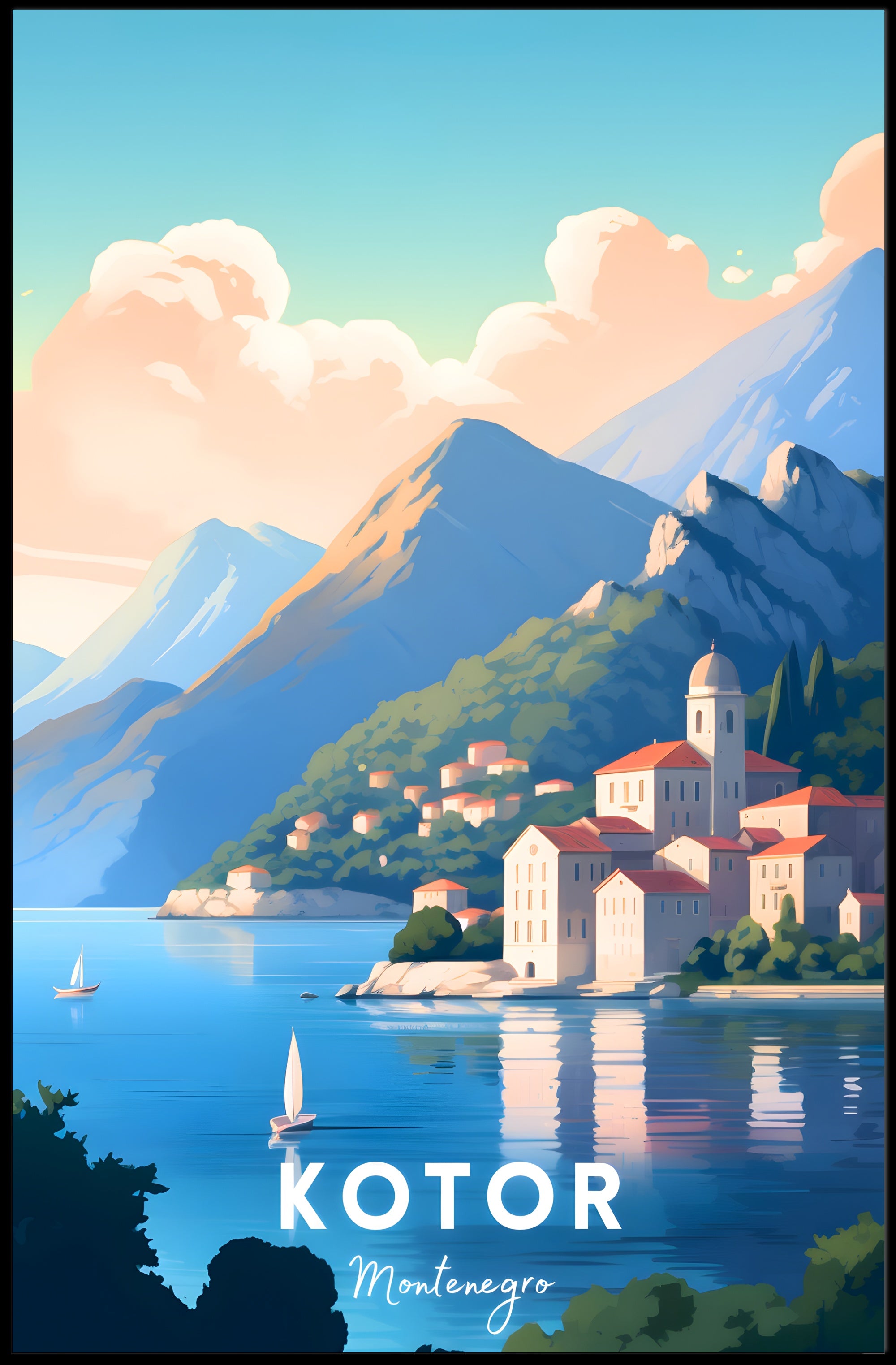 Kotor Coastal View: Mediterranean Travel Poster