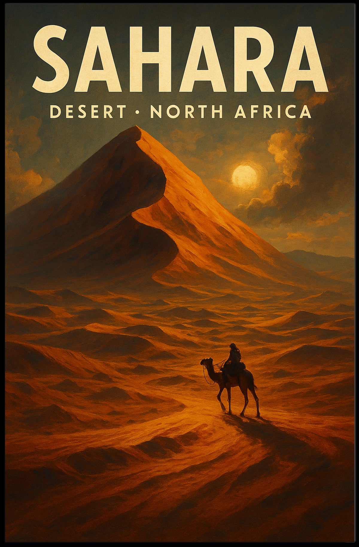 Sahara Desert Camel Adventure Travel Cinematic Poster