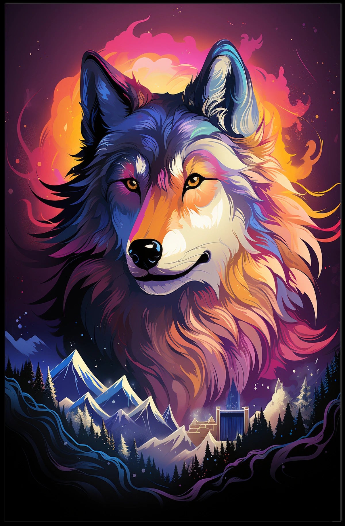 Mystical Wolf Surrealism Poster: Nature's Dreamscape