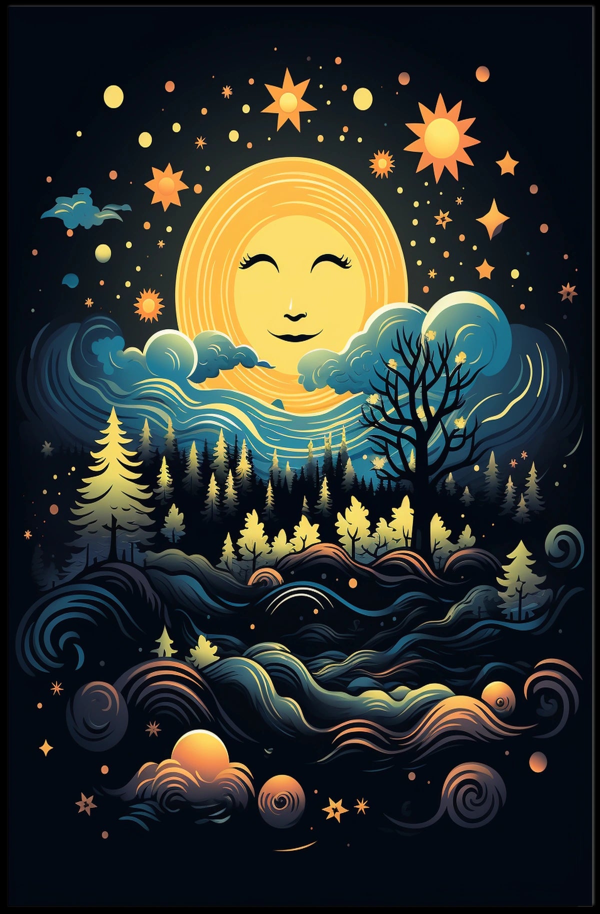 Celestial Harmony Moonlit Forest Poster