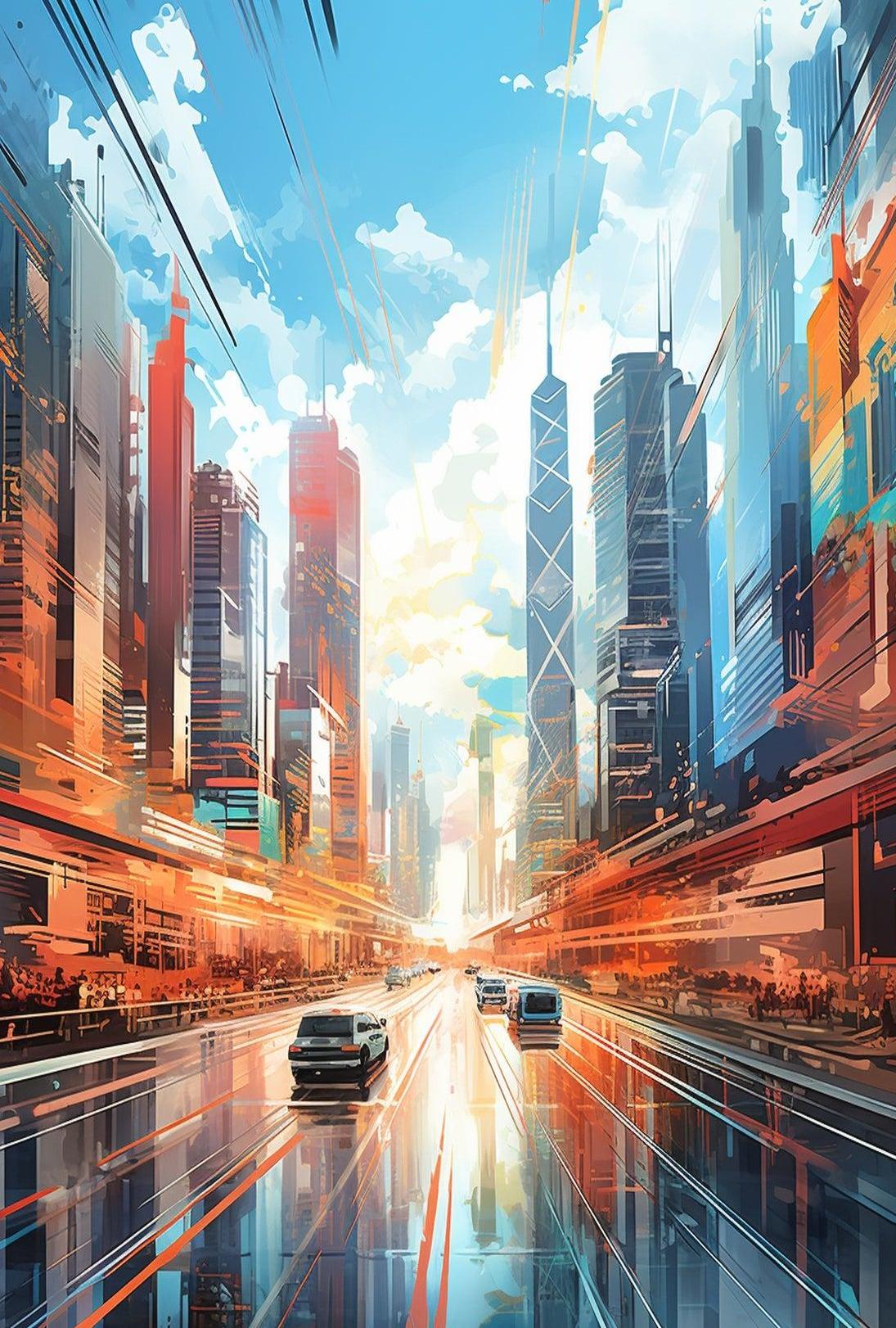 Futuristic Cityscape with Dynamic Lines Sci-Fi Poster
