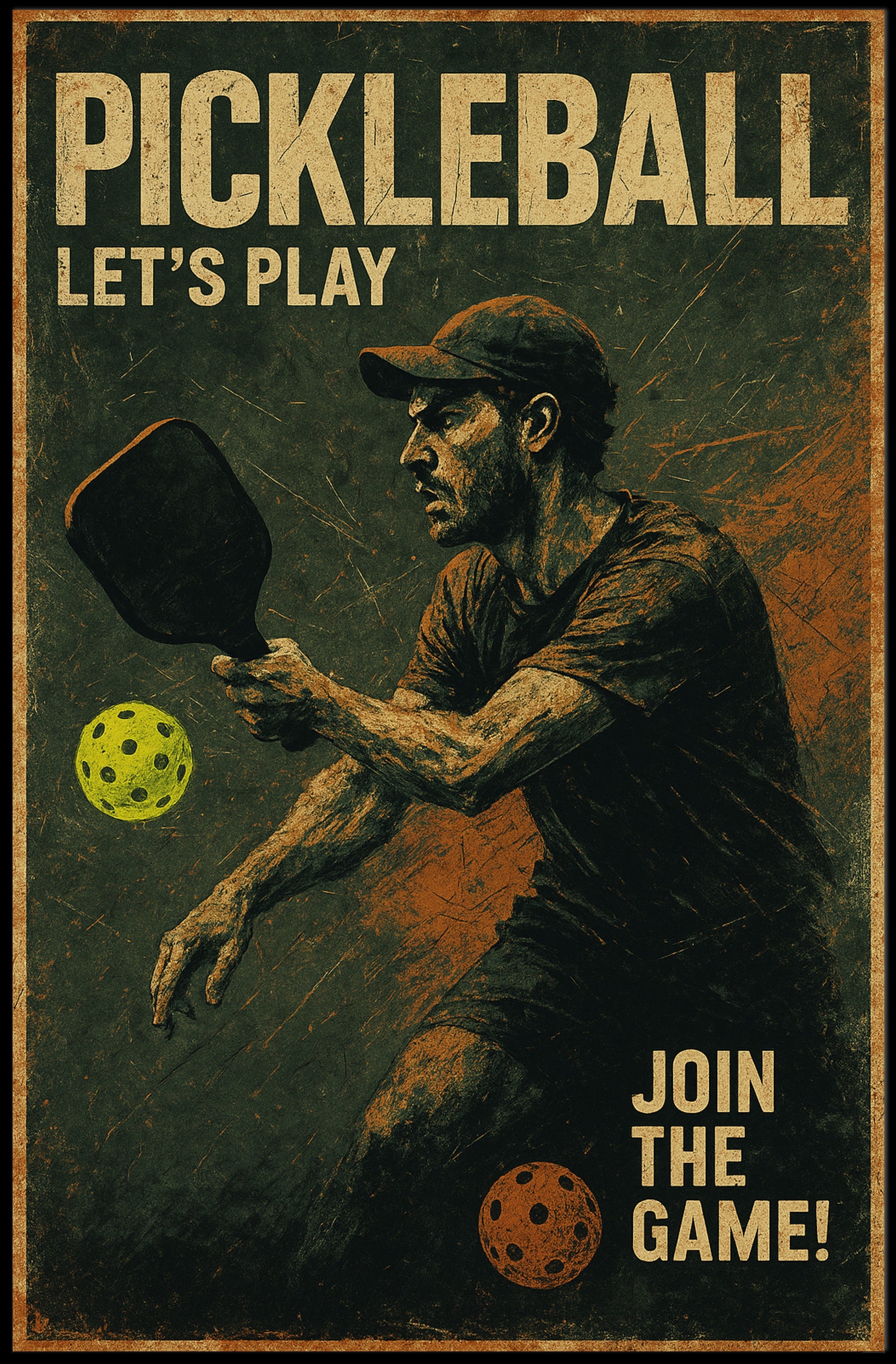 Pickleball Action Retro Sports Poster PosterGoat