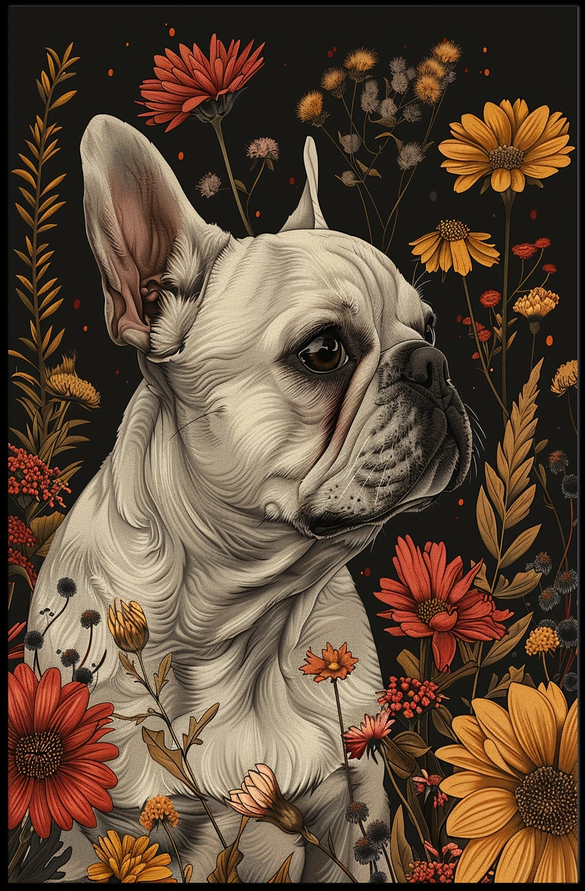 Floral Bulldog Portrait Poster