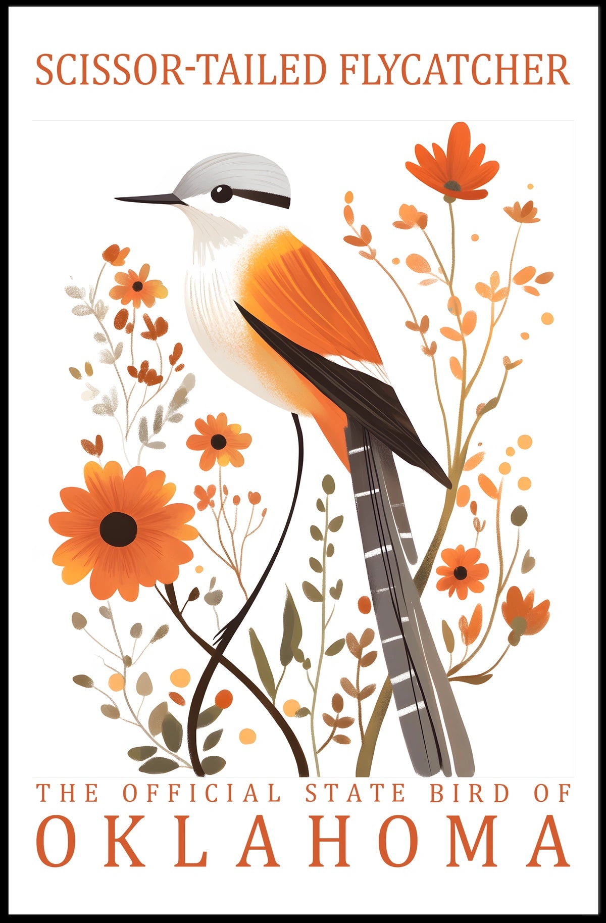 Scissor-tailed Flycatcher Poster with Orange Blossoms