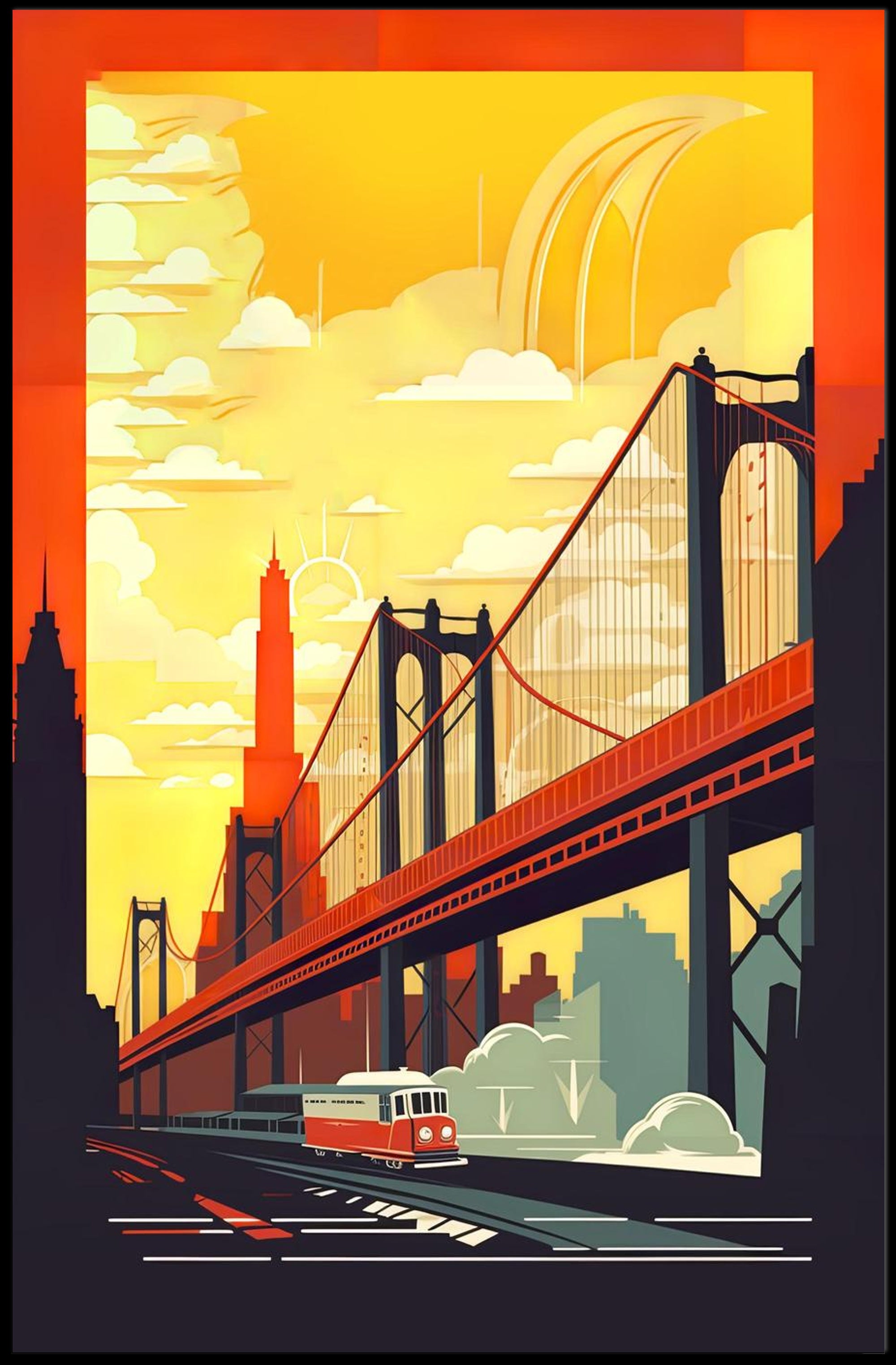 Urban Bridge Art Deco Poster