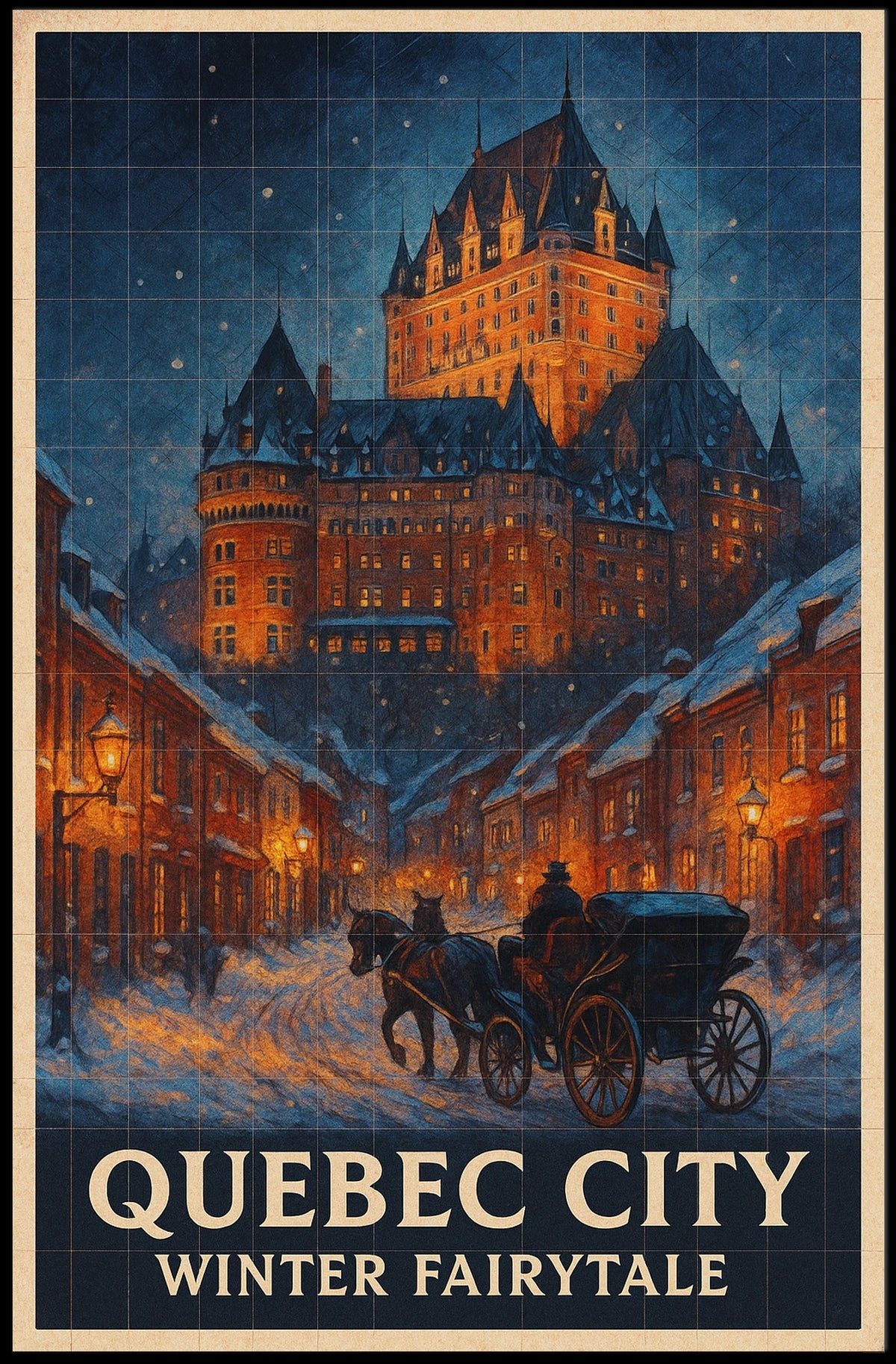 Quebec City Winter Scene Fantasy Landscape Canadian Cityscape Poster