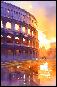 Colosseum Watercolor Sunset Rome Art Poster