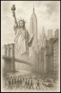 New York City Landmarks Poster Vintage Sketch Wall Art