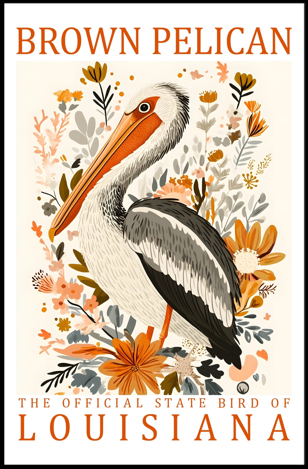 Brown Pelican Louisiana Nature Art Poster Print