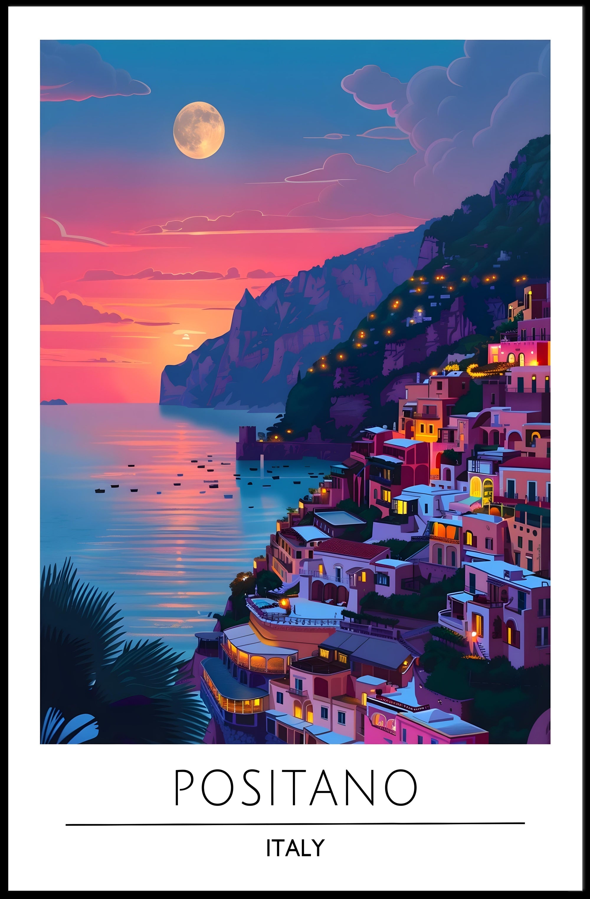 Positano Sunset Dreamscape Travel Poster