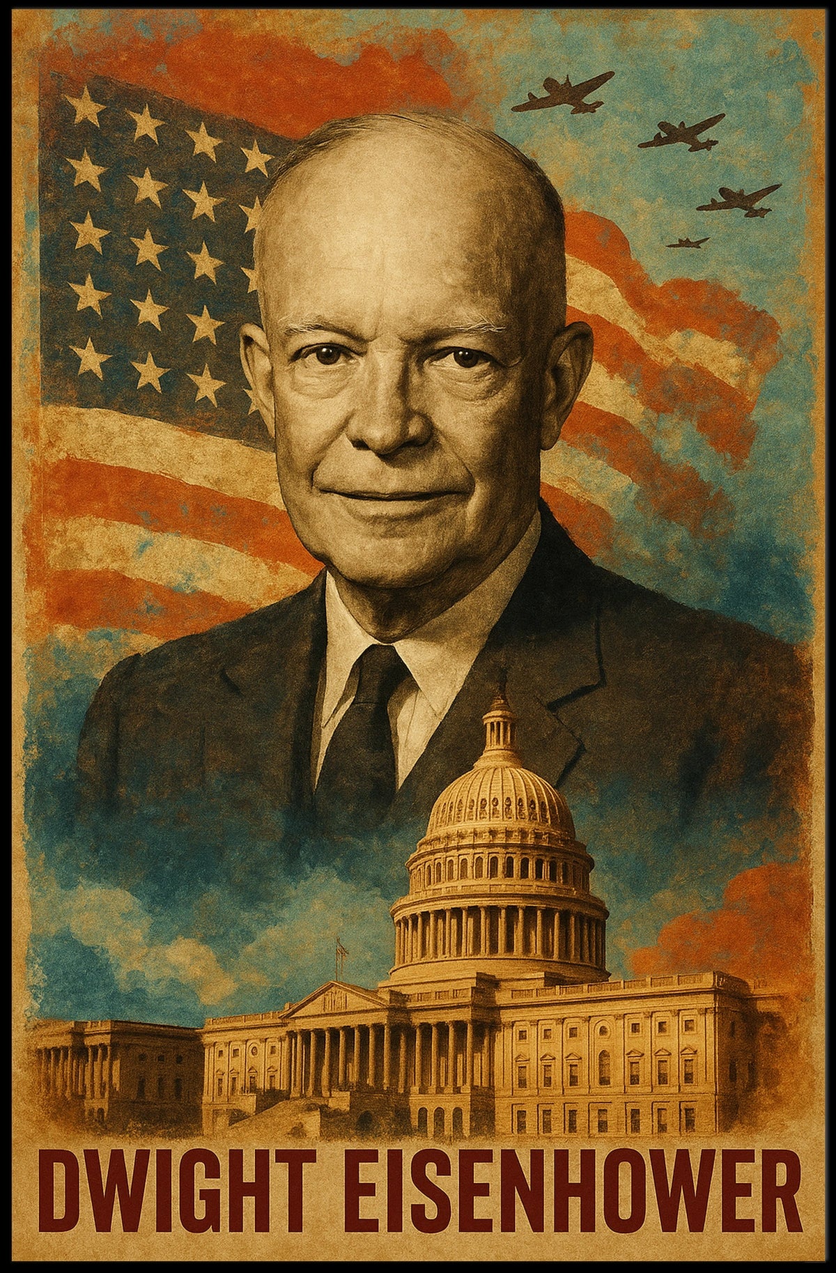 Dwight D. Eisenhower 34th President of the United States Layered Digital Collage Poster