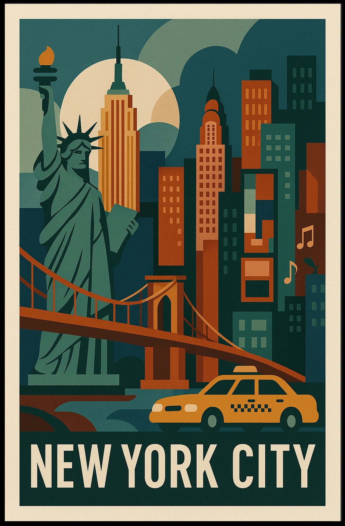 New York City Neon Skyline Cityscape Poster Retro Wall Art