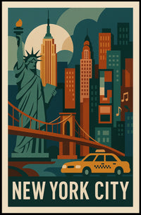 New York City Neon Skyline Cityscape Poster Retro Wall Art