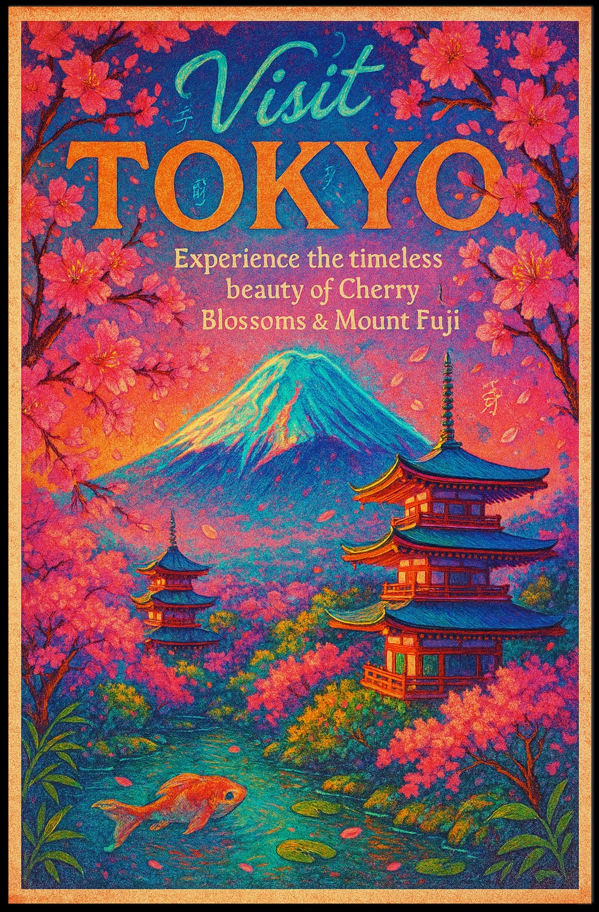 Visit Tokyo Cherry Blossoms Mount Fuji Poster
