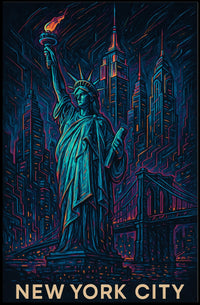 New York City Neon Art Poster Modern City Skyline Wall Art