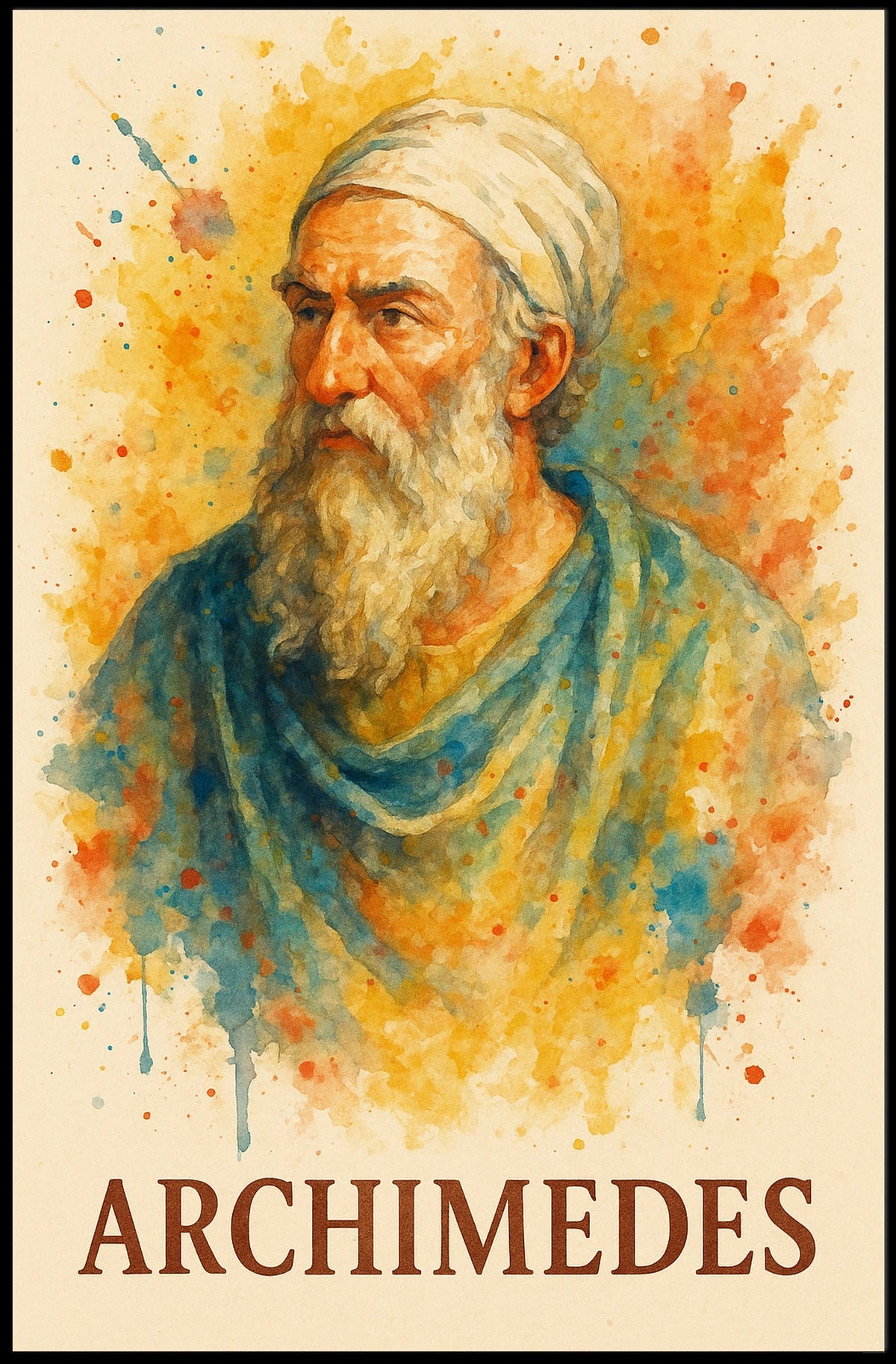 Archimedes Watercolor Portrait: Ancient Greek Inspiration Poster