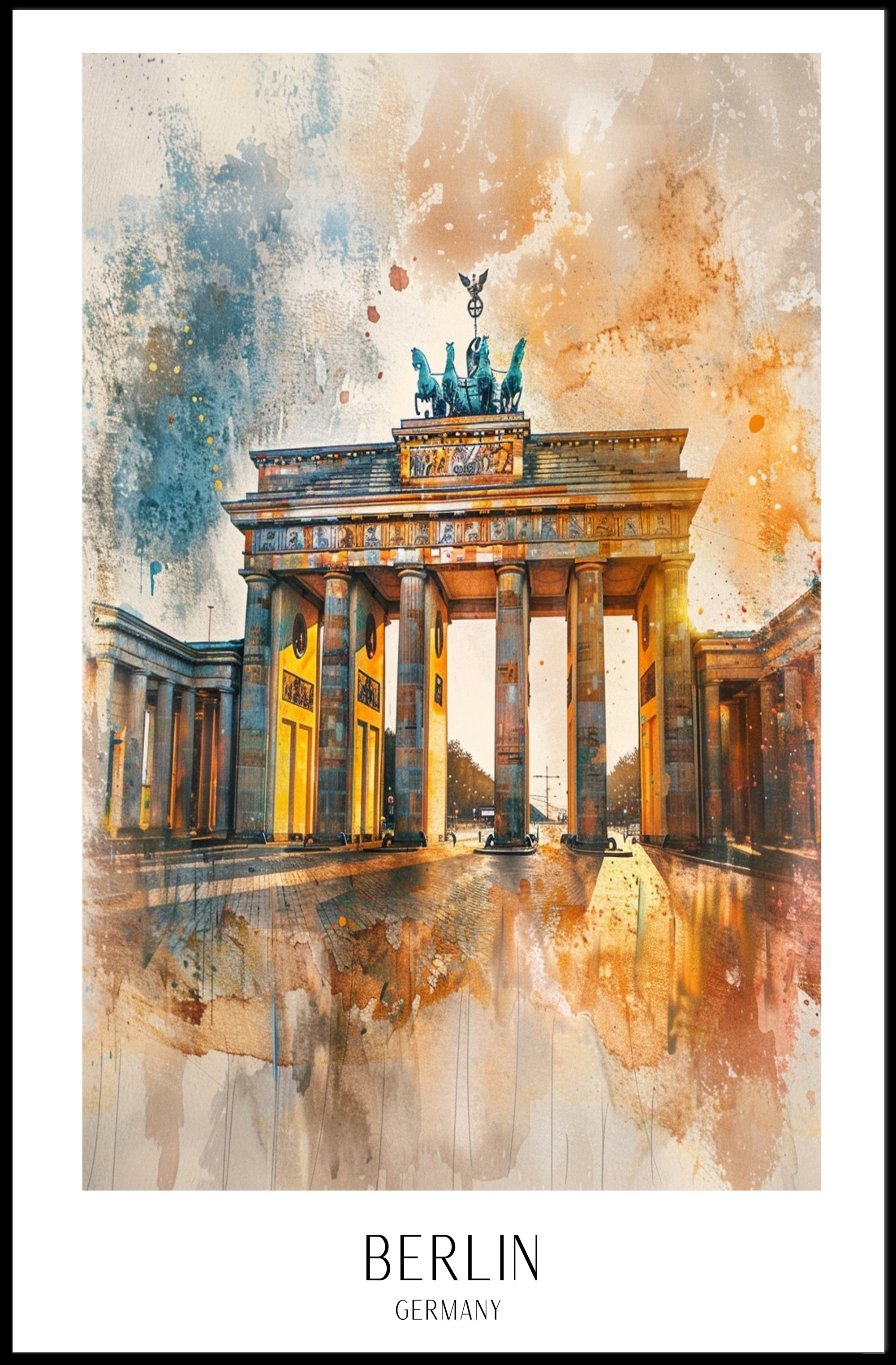 Brandenburg Gate Watercolor Art in Berlin Urban Cityscape Poster PosterGoat