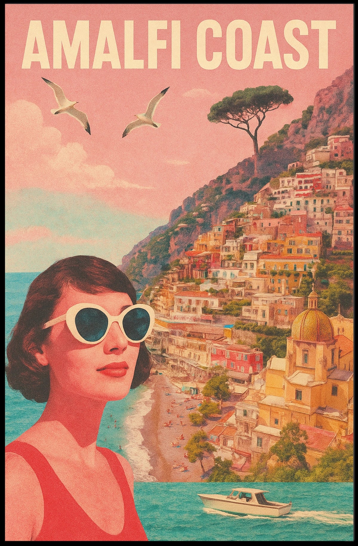 Amalfi Coast Vintage Travel Poster Wall Art Decor Print