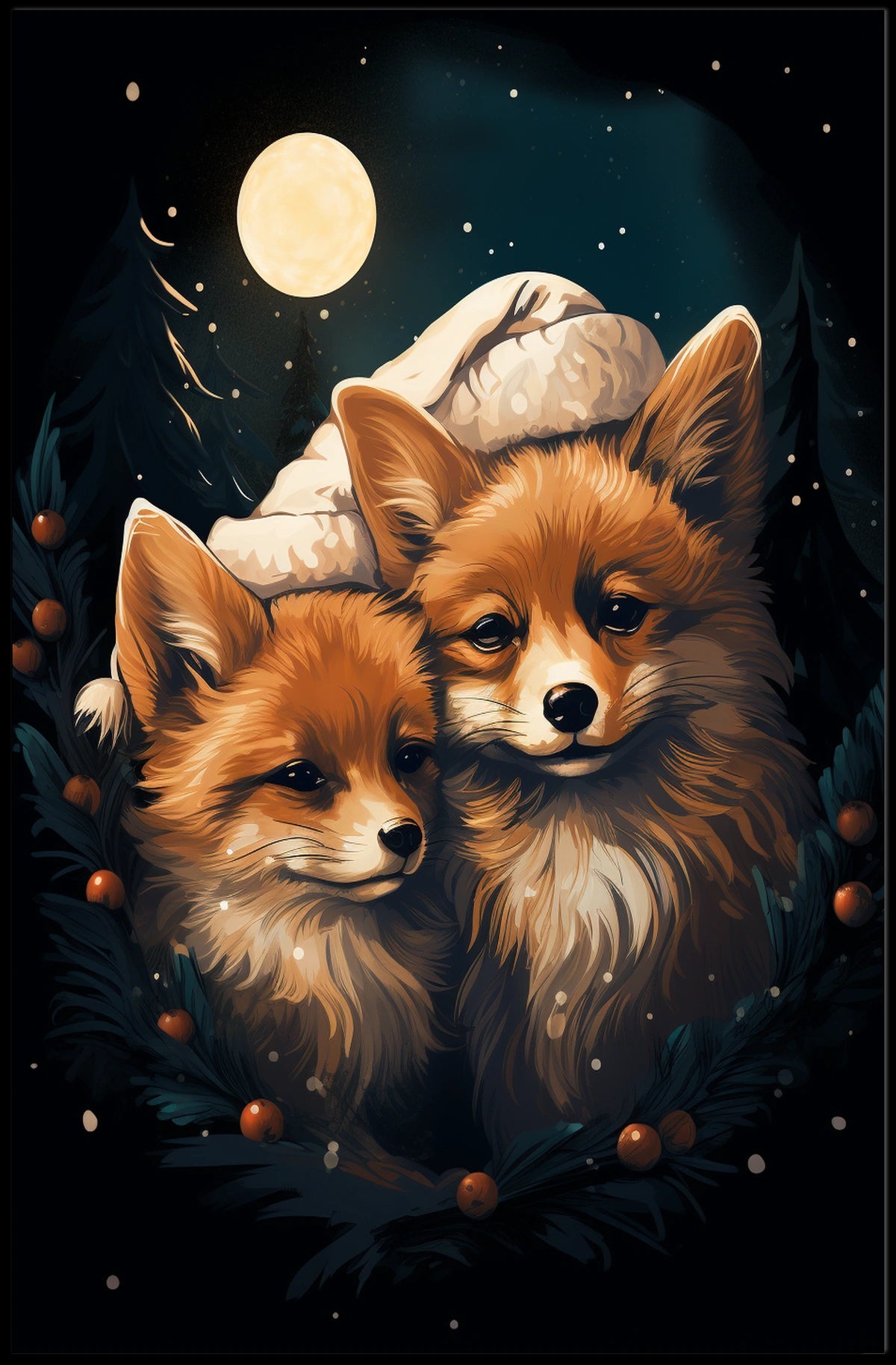 Moonlit Foxes Poster
