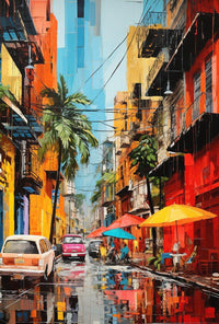 Vibrant Tropical Street Scene Impressionistic Artistic Poster