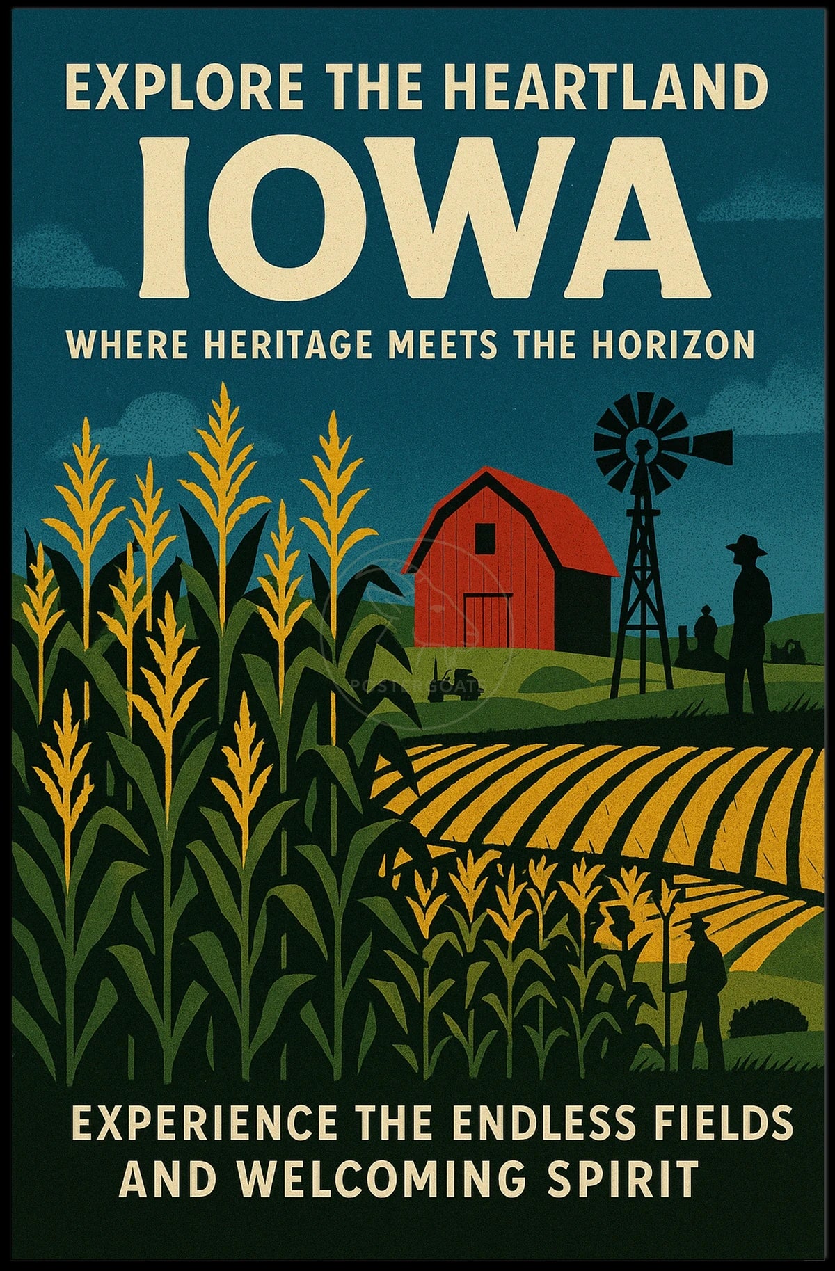 Idyllic Iowa Fields Vintage Travel Poster