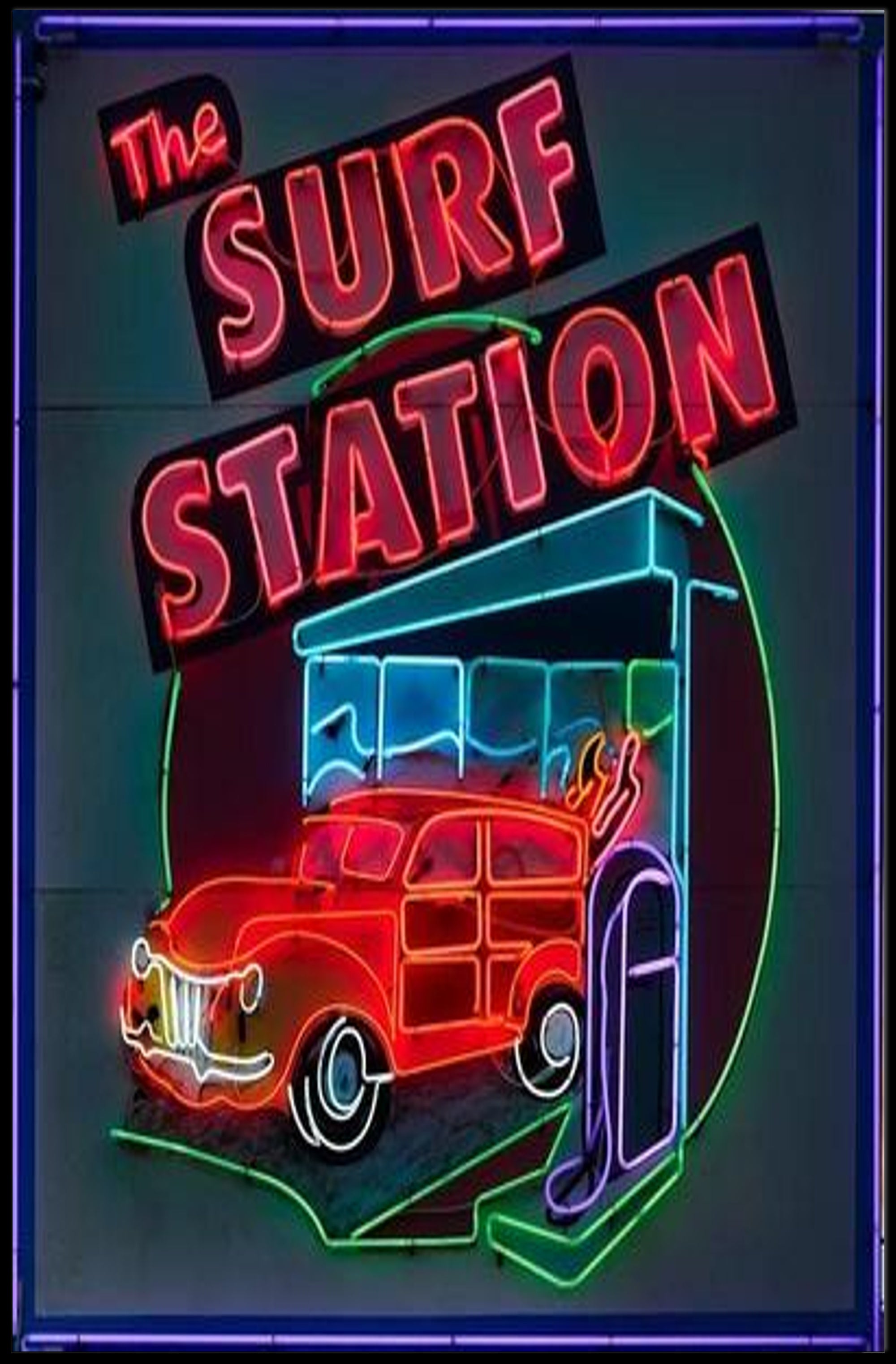 The Surf Station Neon Art Poster PosterGoat