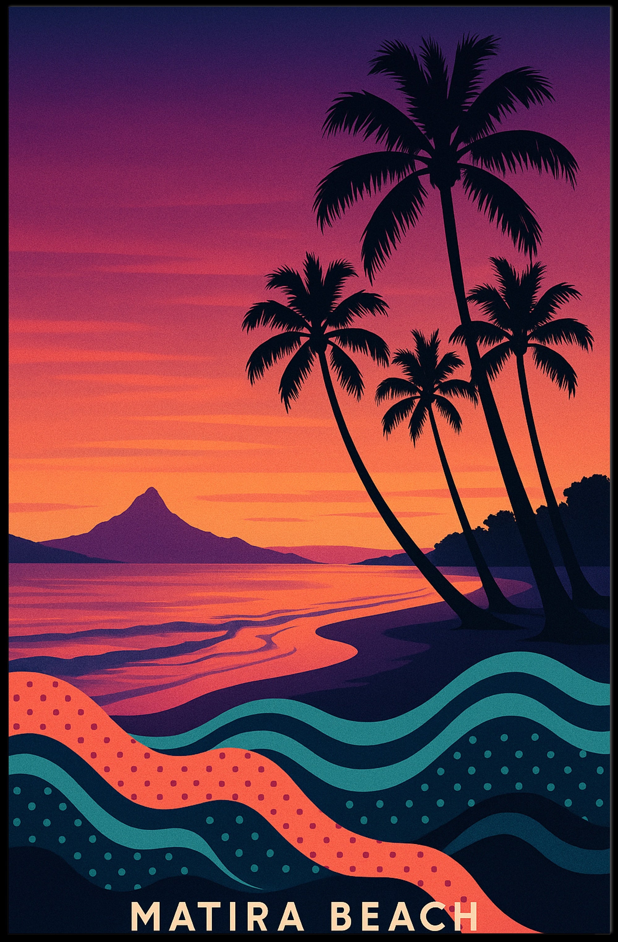 Matira Beach Retro Sunset Travel Poster PosterGoat