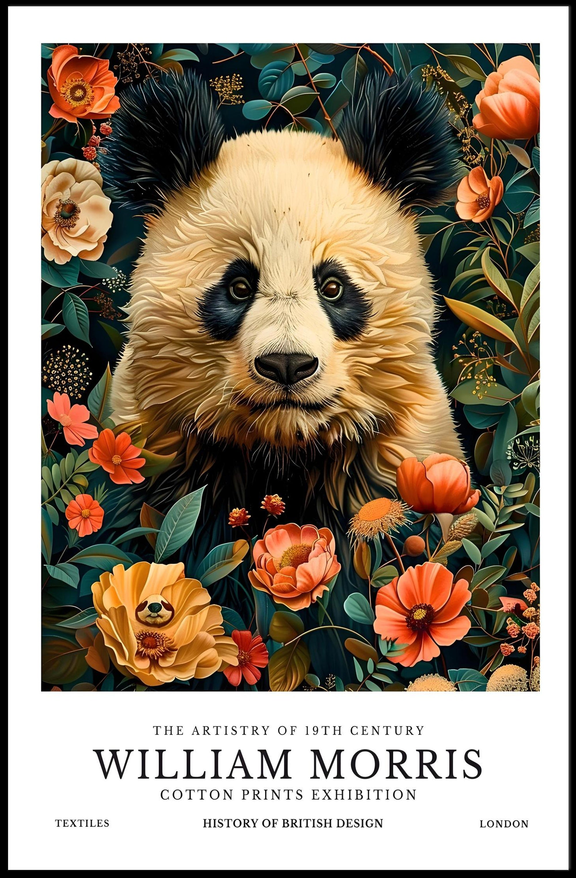 William Morris-Inspired Panda Floral Art - Artistic Poster