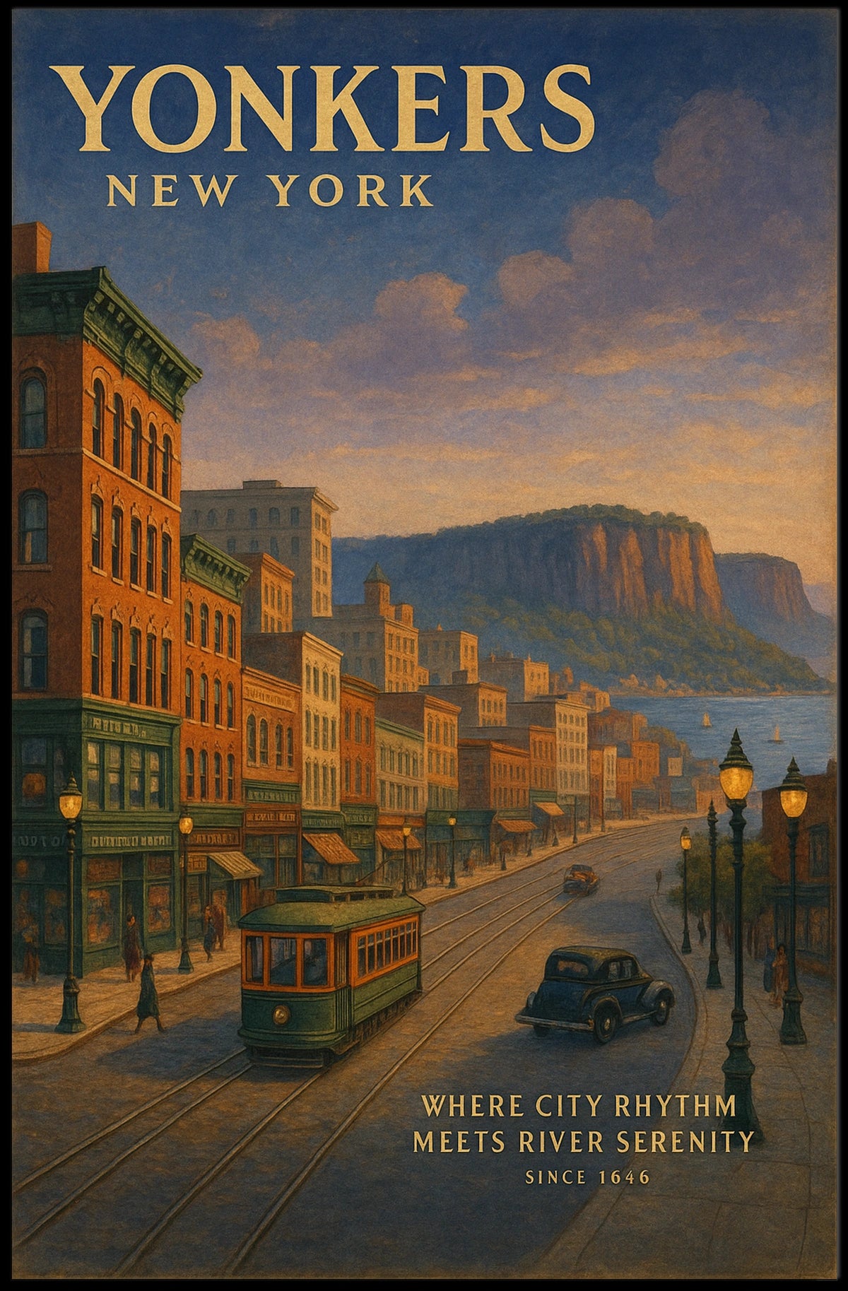 Yonkers Vintage Cityscape Travel Poster Retro Wall Art
