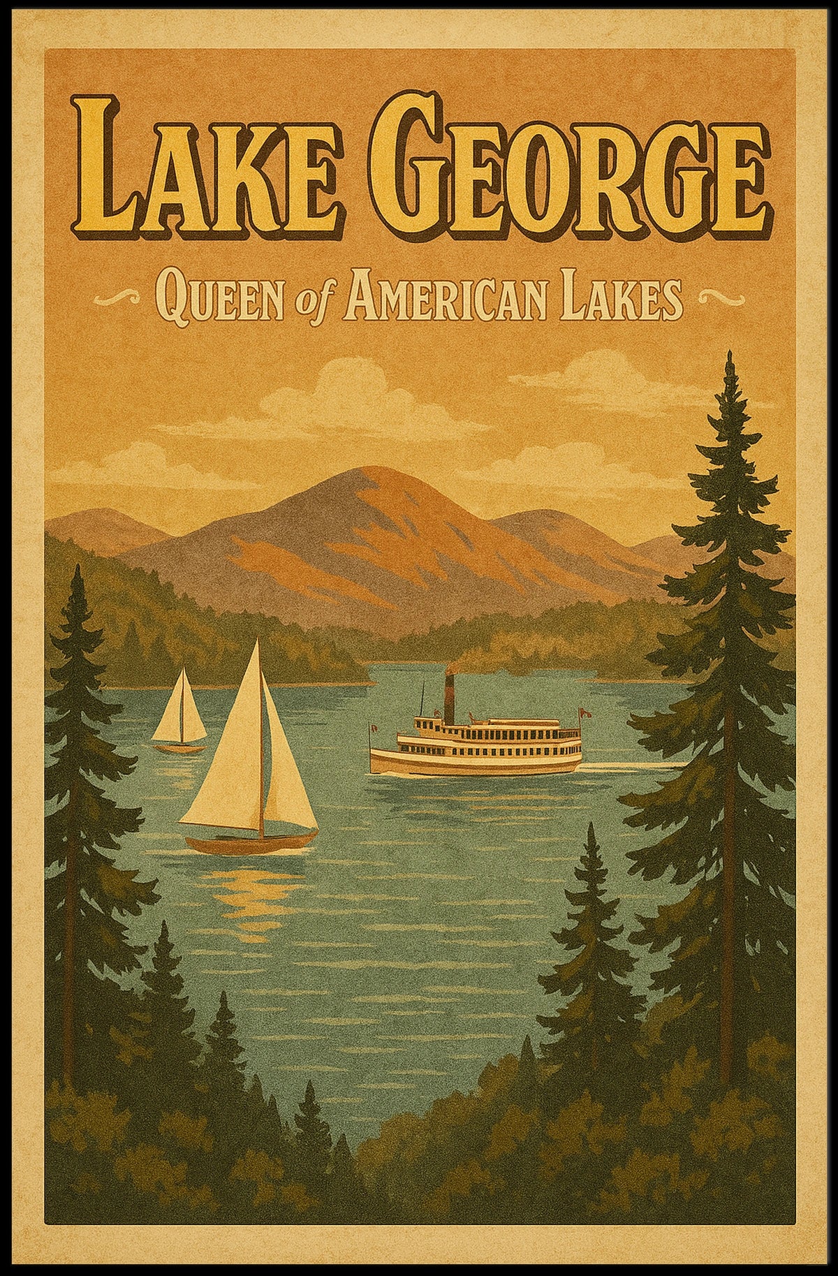Lake George Nostalgic Scenic Poster Vintage Wall Art