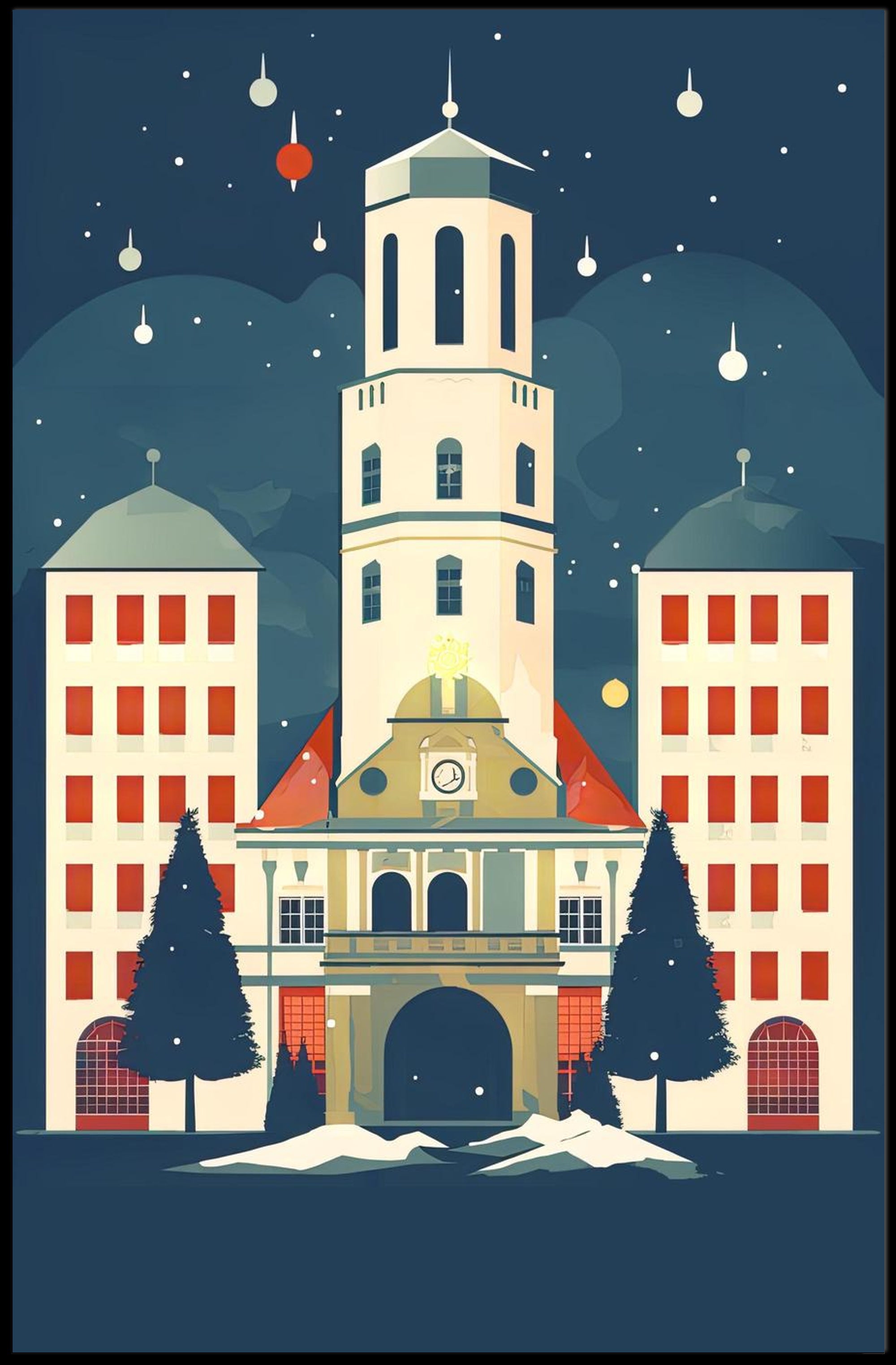 Winter Night at the Clock Tower Poster
