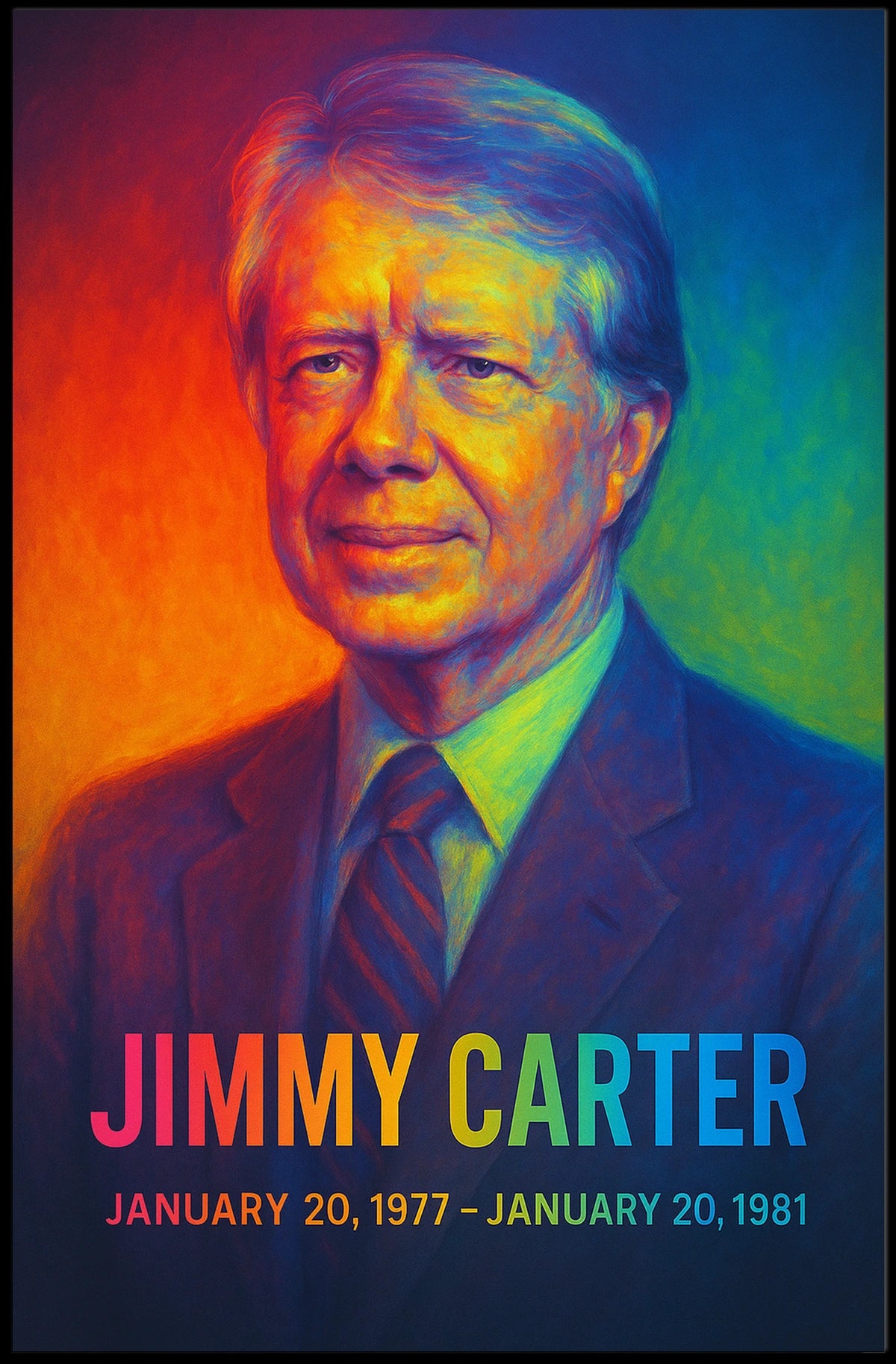 Jimmy Carter 39th President of the United States Neon Gradient Overlay Poster