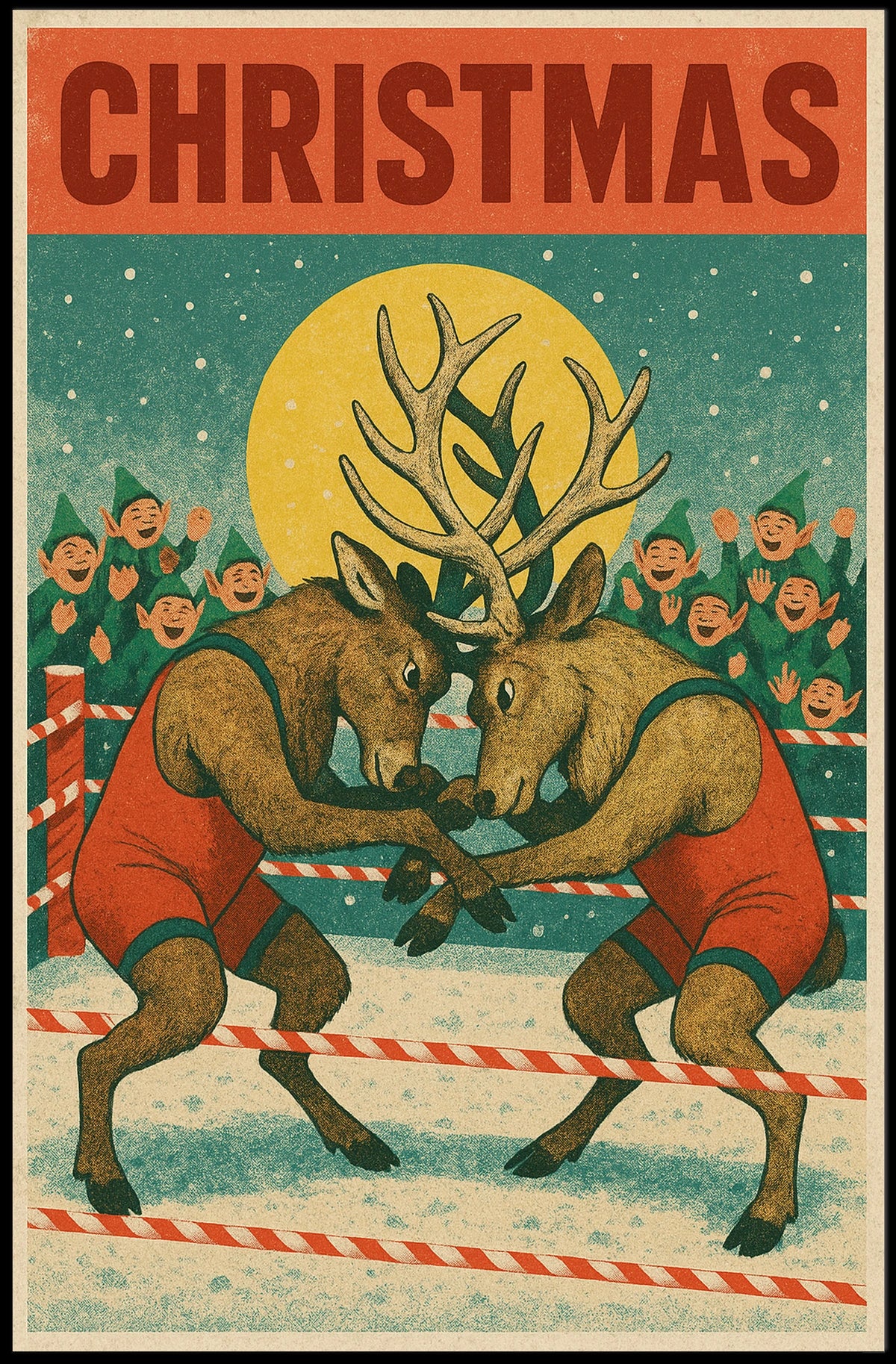 Christmas Wrestling Reindeer Poster