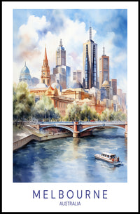 Melbourne Skyline Illustration Travel Poster PosterGoat