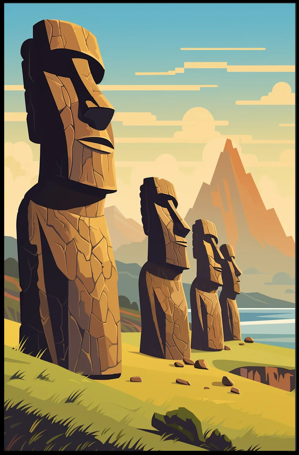 Easter Island Moai Statues Modern Art Poster