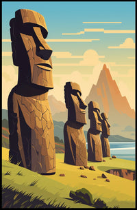 Easter Island Moai Statues Modern Art Poster